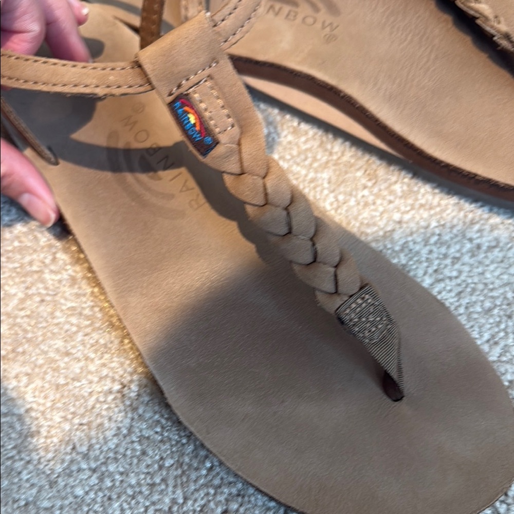 Rainbow Tan Braided Leather Sandals
